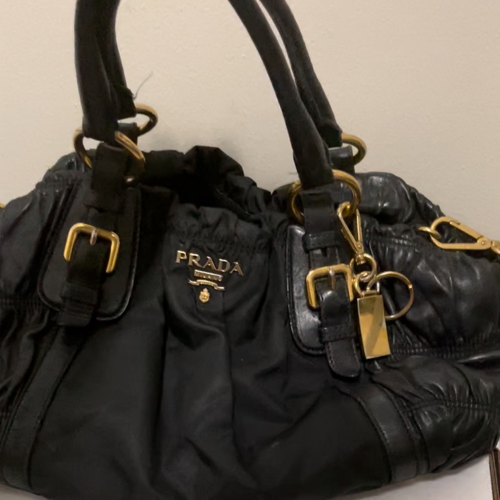 Used Prada Tessuto & Nappa Gaufre Handle Bag.